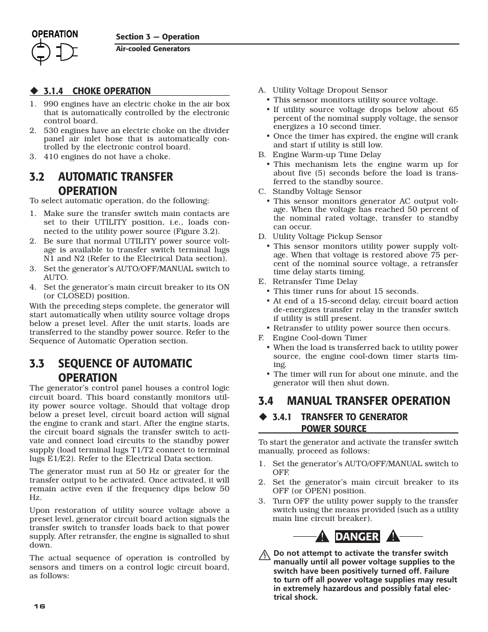 2 automatic transfer operation, 3 sequence of automatic operation, 4 manual transfer operation | Danger | Guardian Technologies 005282 User Manual | Page 18 / 72