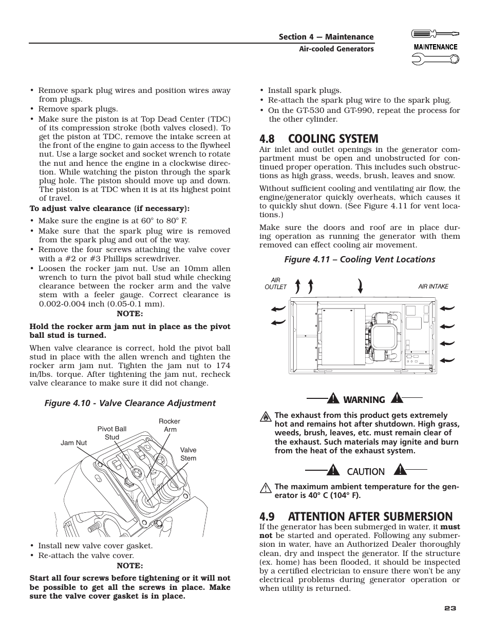 8 cooling system, 9 attention after submersion | Guardian Technologies 005282 User Manual | Page 25 / 72