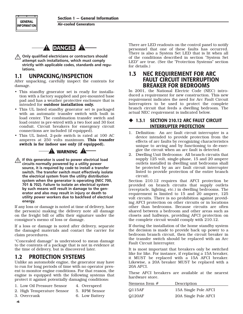 1 unpacking/inspection, 2 protection systems, Danger | Guardian Technologies 005282 User Manual | Page 6 / 72