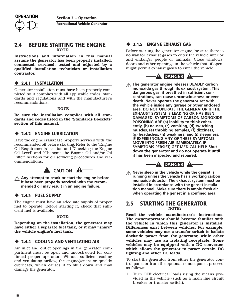 4 before starting the engine, 5 starting the generator | Guardian Technologies 02010-2 User Manual | Page 10 / 56