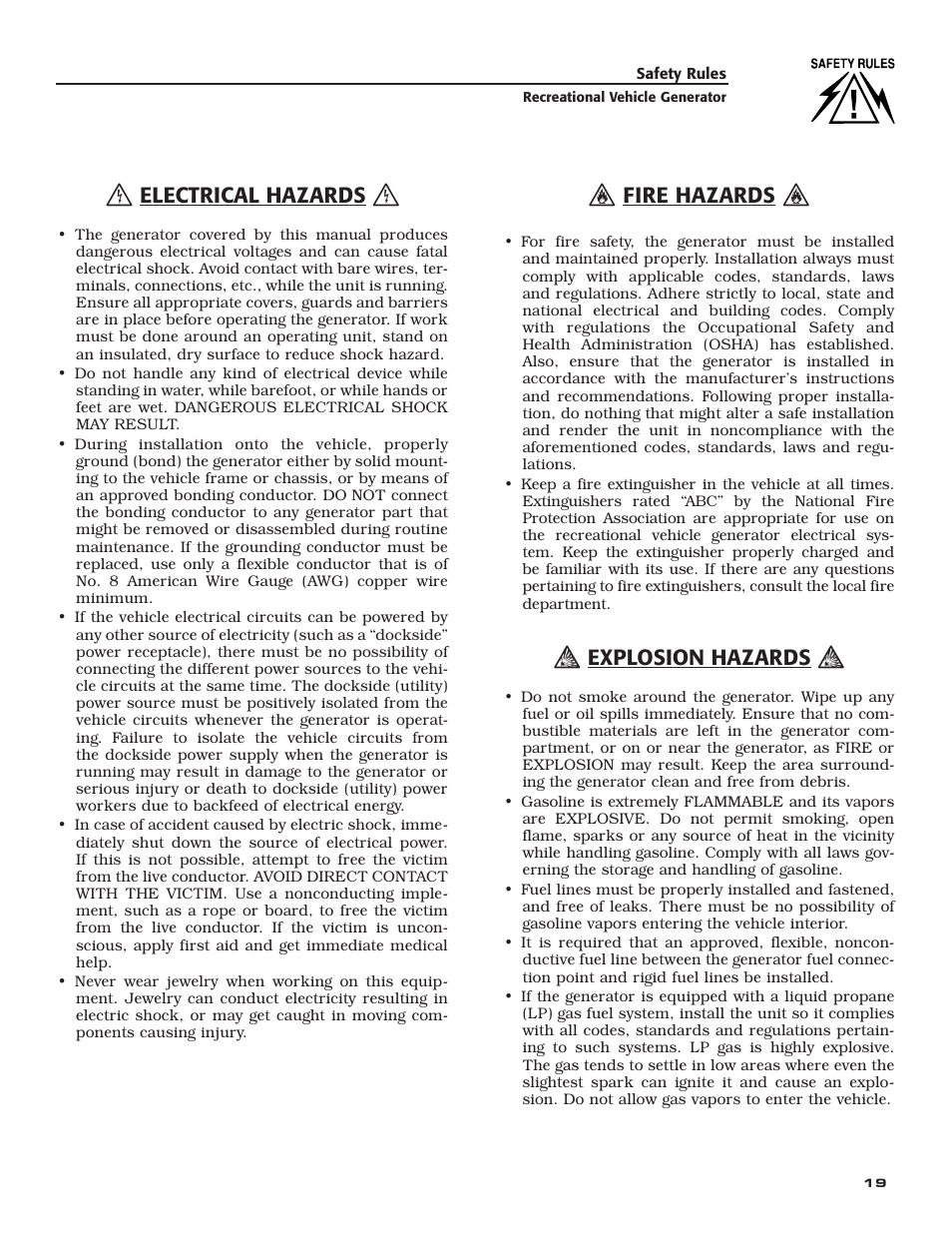 Electrical hazards, Fire hazards, Explosion hazards | Guardian Technologies 02010-2 User Manual | Page 21 / 56