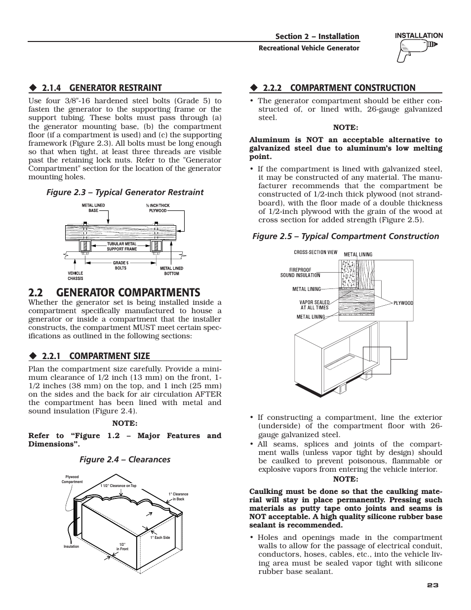 2 generator compartments, 4 generator restraint, 1 compartment size | 2 compartment construction | Guardian Technologies 02010-2 User Manual | Page 25 / 56
