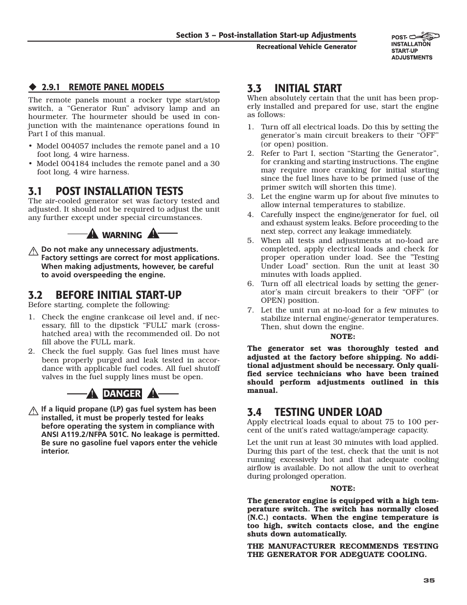 1 post installation tests, 2 before initial start-up, 3 initial start | 4 testing under load | Guardian Technologies 02010-2 User Manual | Page 37 / 56