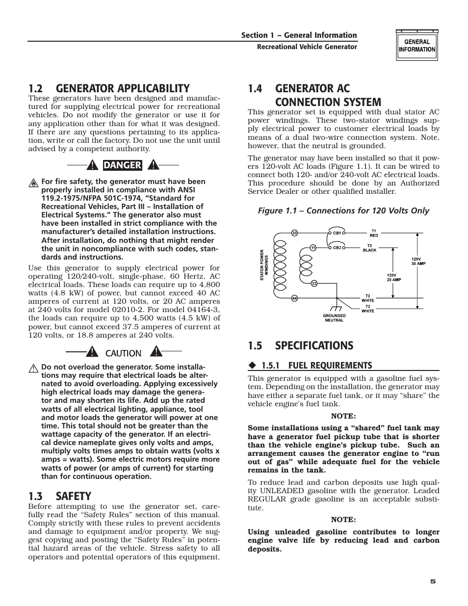 2 generator applicability, 3 safety, 4 generator ac connection system | 5 specifications | Guardian Technologies 02010-2 User Manual | Page 7 / 56