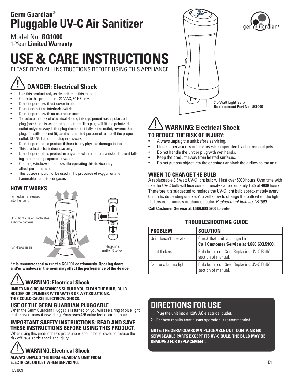 Guardian Technologies GEM GUARDIAN GG1000 User Manual | 6 pages