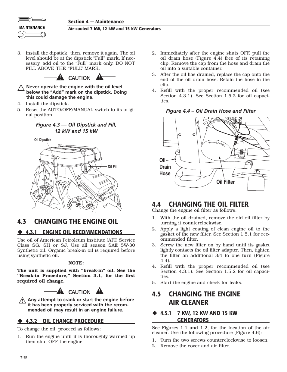 3 changing the engine oil, 4 changing the oil filter, 5 changing the engine air cleaner | Guardian Technologies 04759-2 User Manual | Page 20 / 56