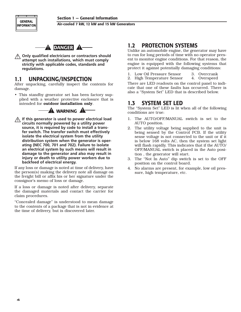 1 unpacking/inspection, 2 protection systems, 3 system set led | Guardian Technologies 04759-2 User Manual | Page 6 / 56