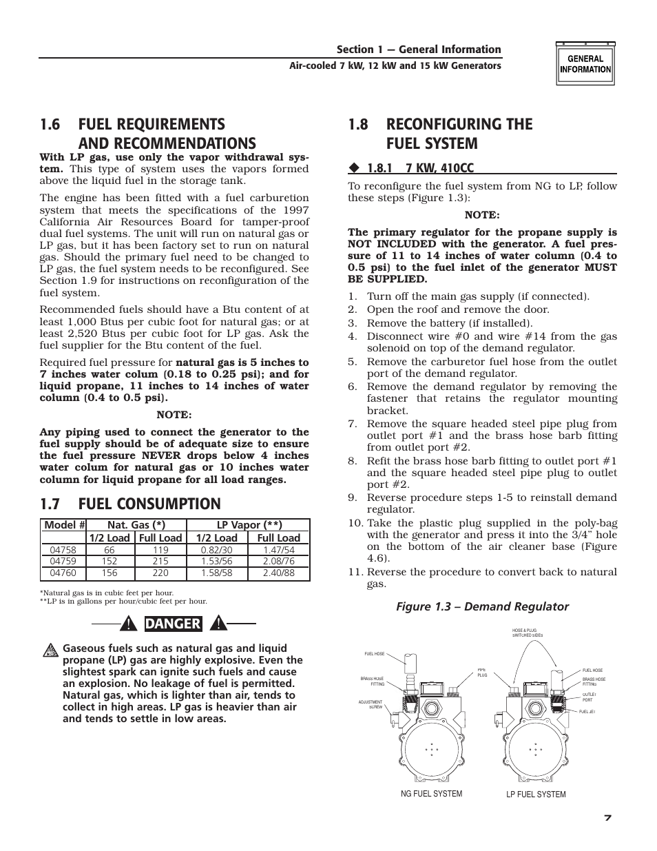 6 fuel requirements and recommendations, 7 fuel consumption, 8 reconfiguring the fuel system | Danger | Guardian Technologies 04759-2 User Manual | Page 9 / 56