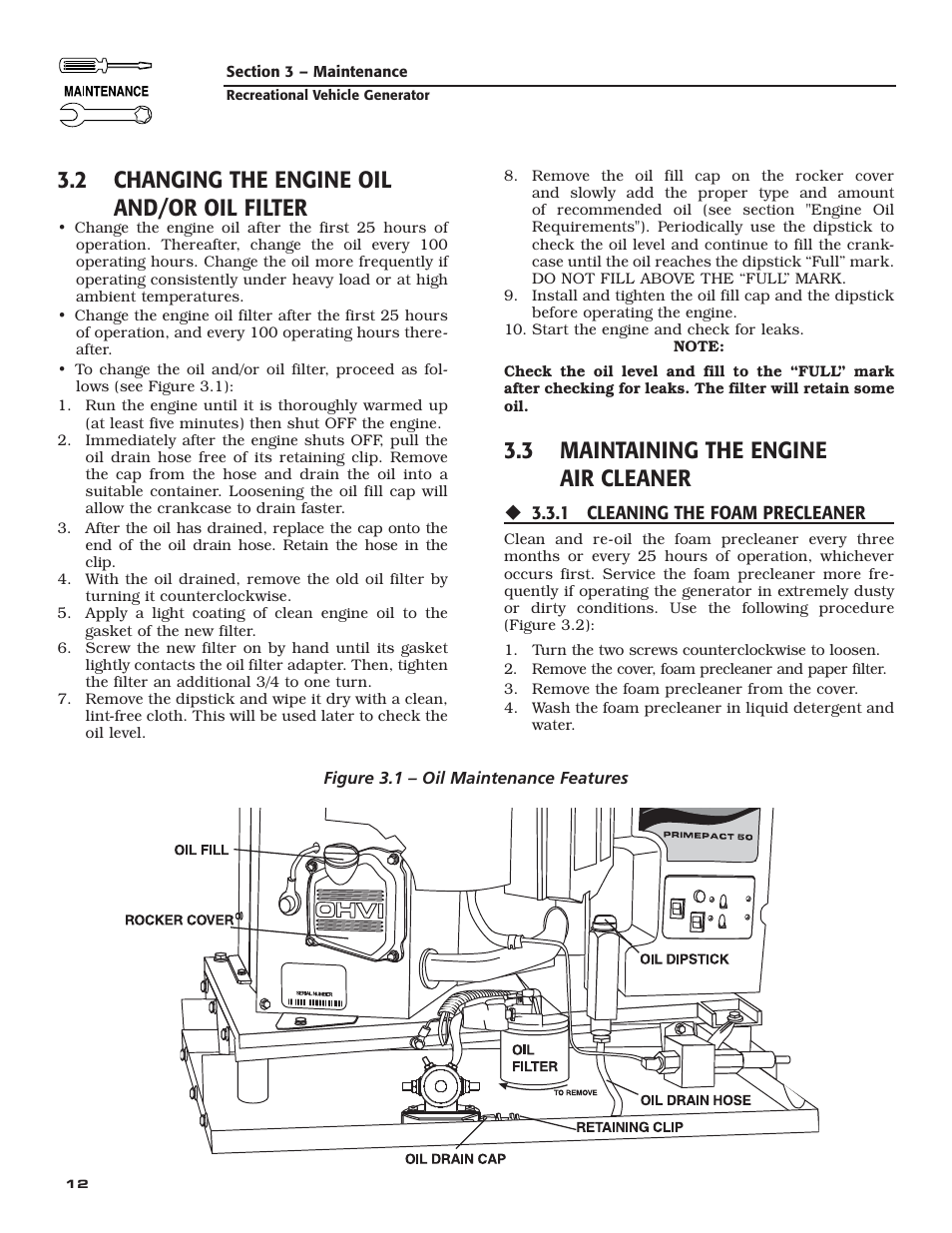 2 changing the engine oil and/or oil filter, 3 maintaining the engine air cleaner | Guardian Technologies 04164-3 User Manual | Page 14 / 56