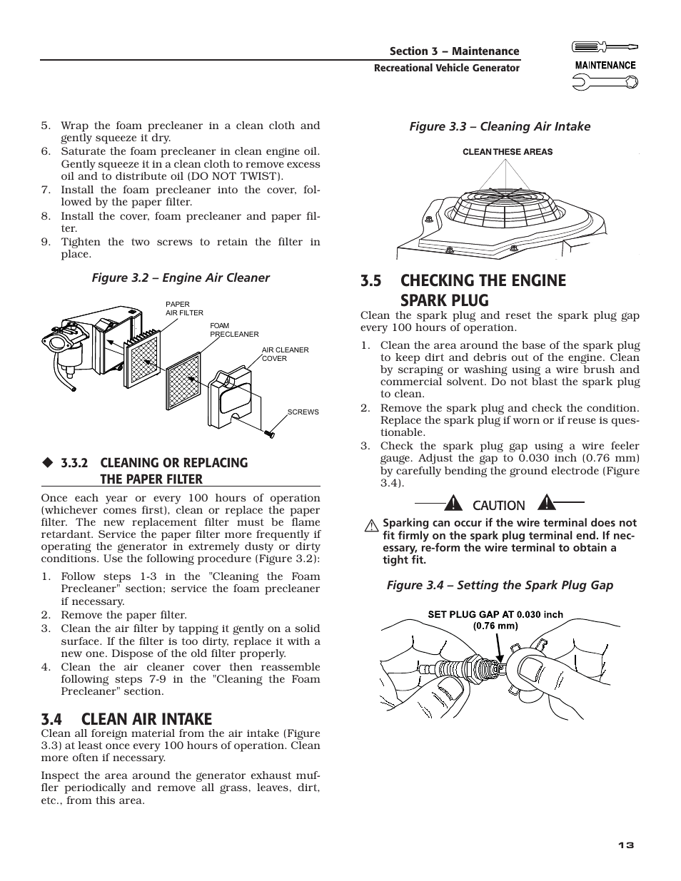 4 clean air intake, 5 checking the engine spark plug | Guardian Technologies 04164-3 User Manual | Page 15 / 56