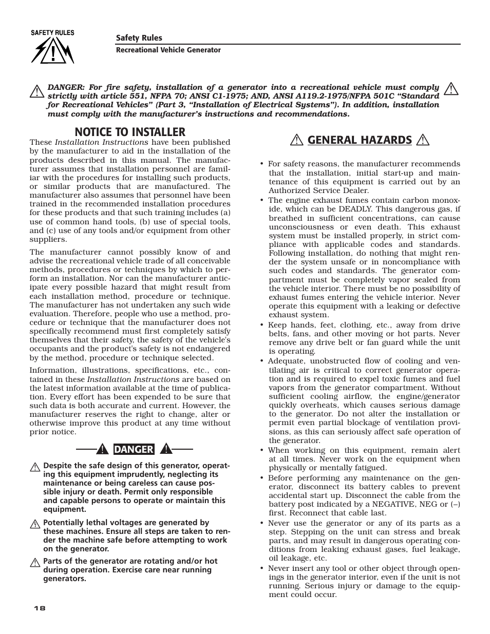 Notice to installer, General hazards | Guardian Technologies 04164-3 User Manual | Page 20 / 56