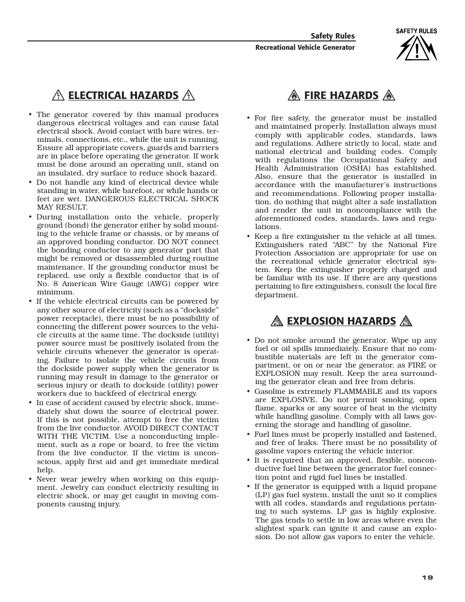 Electrical hazards, Fire hazards, Explosion hazards | Guardian Technologies 04164-3 User Manual | Page 21 / 56