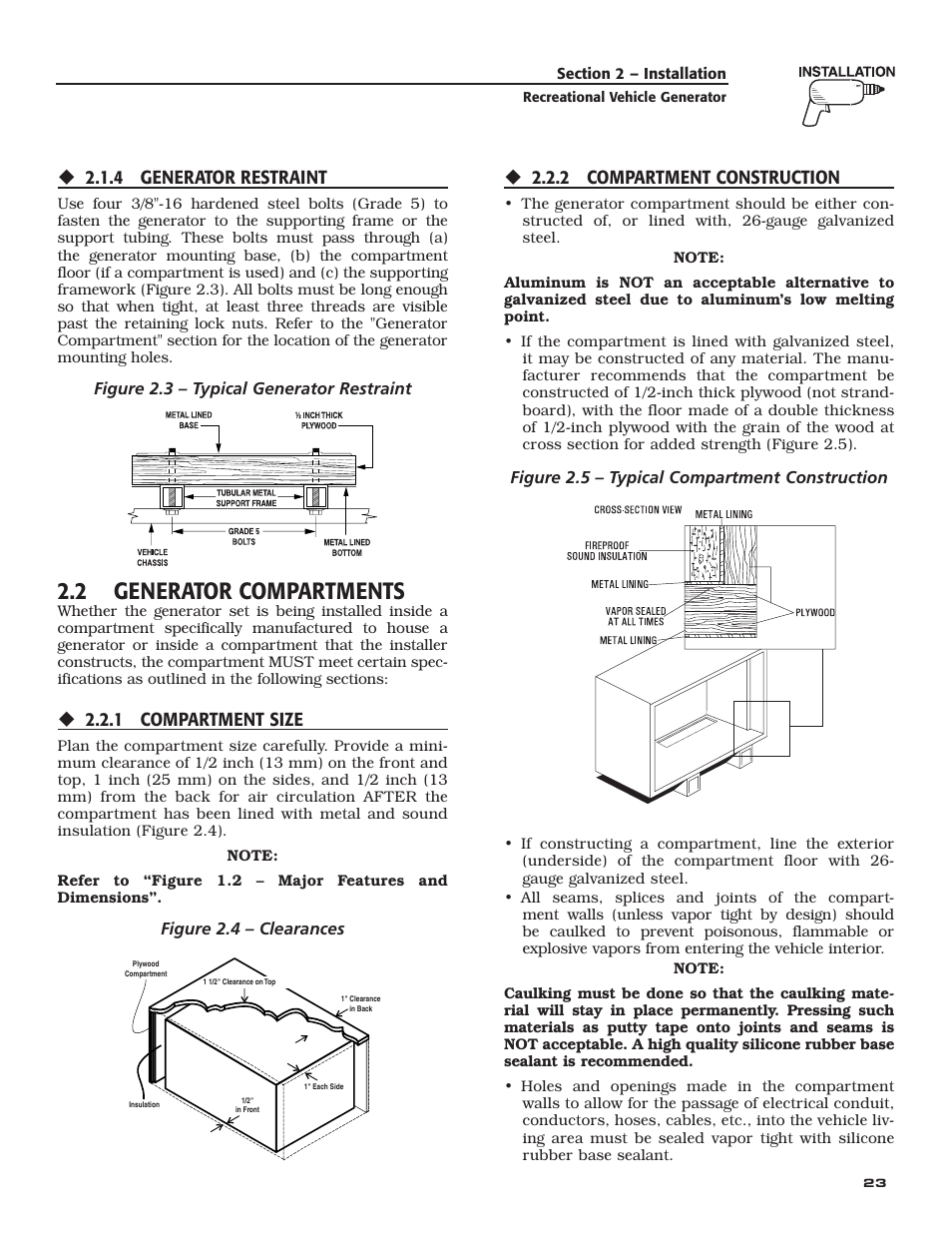 2 generator compartments, 4 generator restraint, 1 compartment size | 2 compartment construction | Guardian Technologies 04164-3 User Manual | Page 25 / 56
