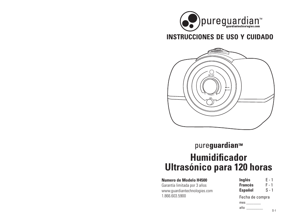 Humidifi cador ultrasónico para 120 horas | Guardian Technologies PUREGUARDIAN H4500 User Manual | Page 13 / 18