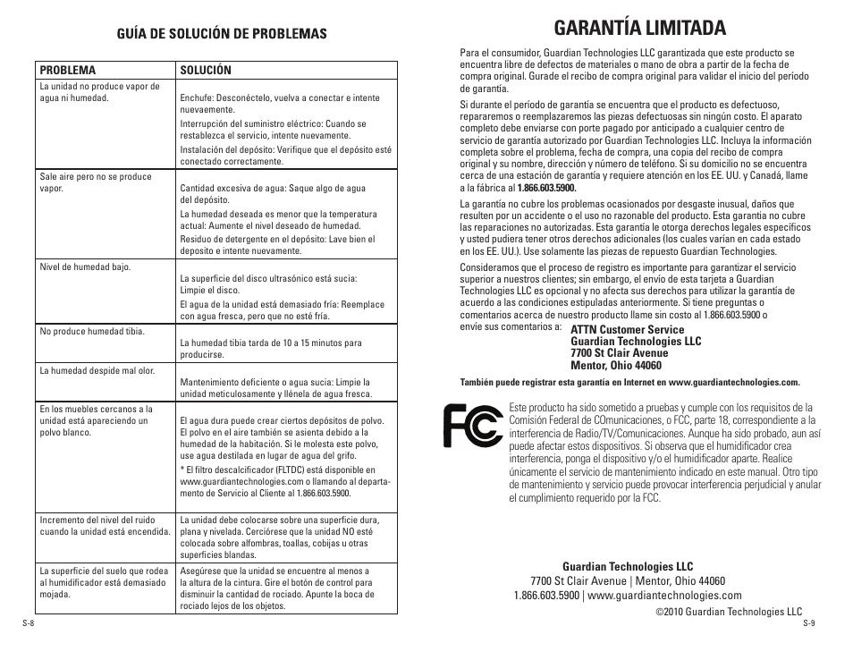 Garantía limitada | Guardian Technologies PUREGUARDIAN H4500 User Manual | Page 17 / 18