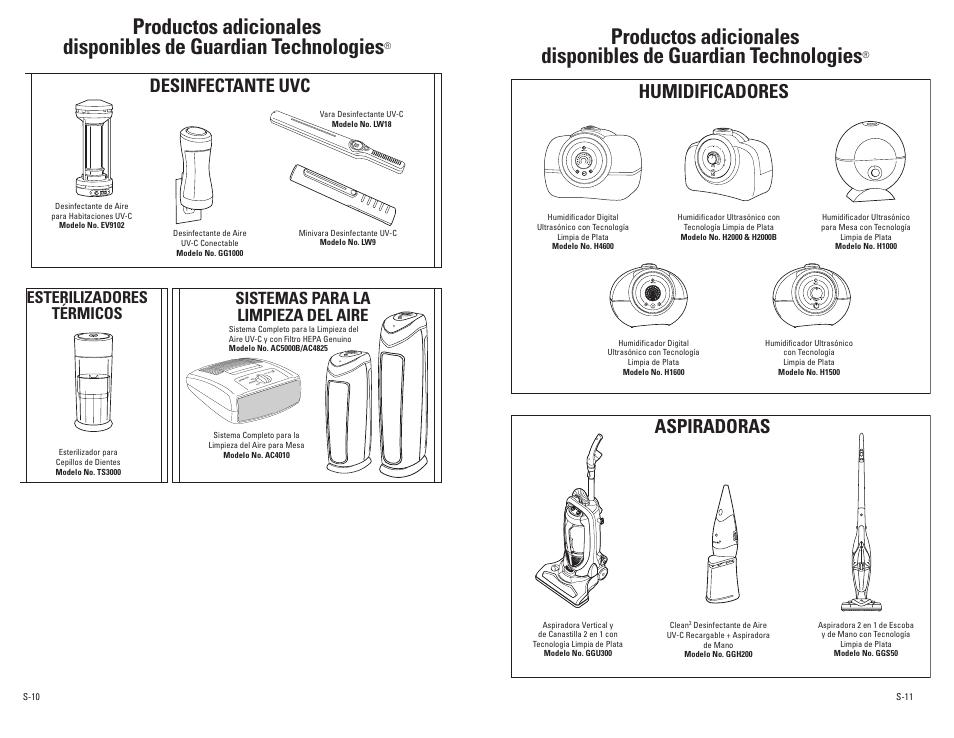 Humidificadores aspiradoras, Desinfectante uvc, Esterilizadores térmicos | Sistemas para la limpieza del aire, Power spray control cool/warm hi refill | Guardian Technologies PUREGUARDIAN H4500 User Manual | Page 18 / 18