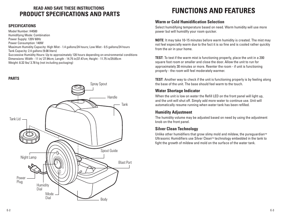 Guardian Technologies PUREGUARDIAN H4500 User Manual | Page 2 / 18