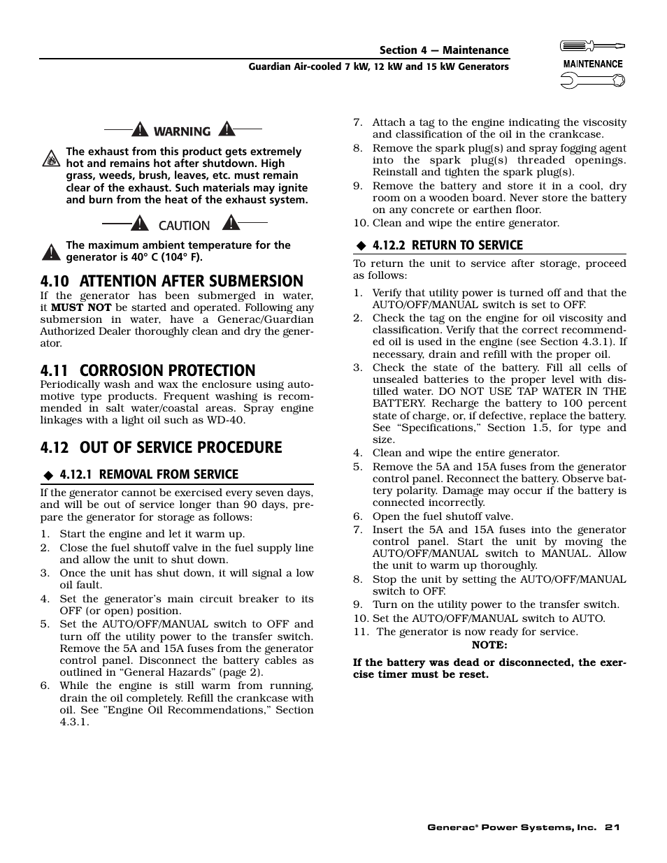 10 attention after submersion, 11 corrosion protection, 12 out of service procedure | Guardian Technologies 04456-2 User Manual | Page 23 / 60