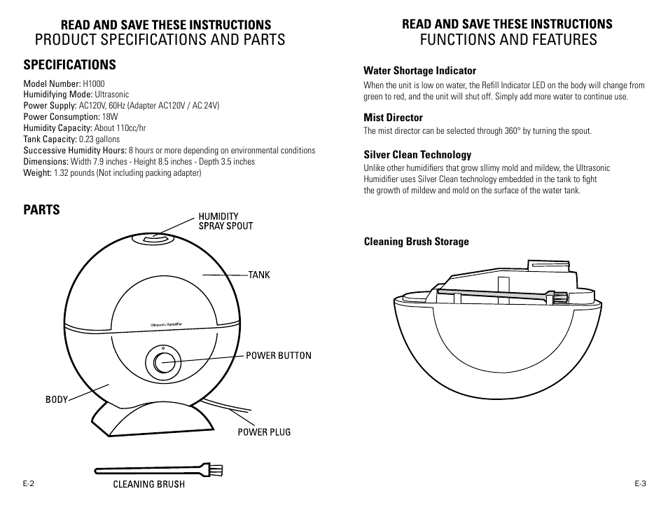 Specifications parts | Guardian Technologies H1000 User Manual | Page 2 / 5