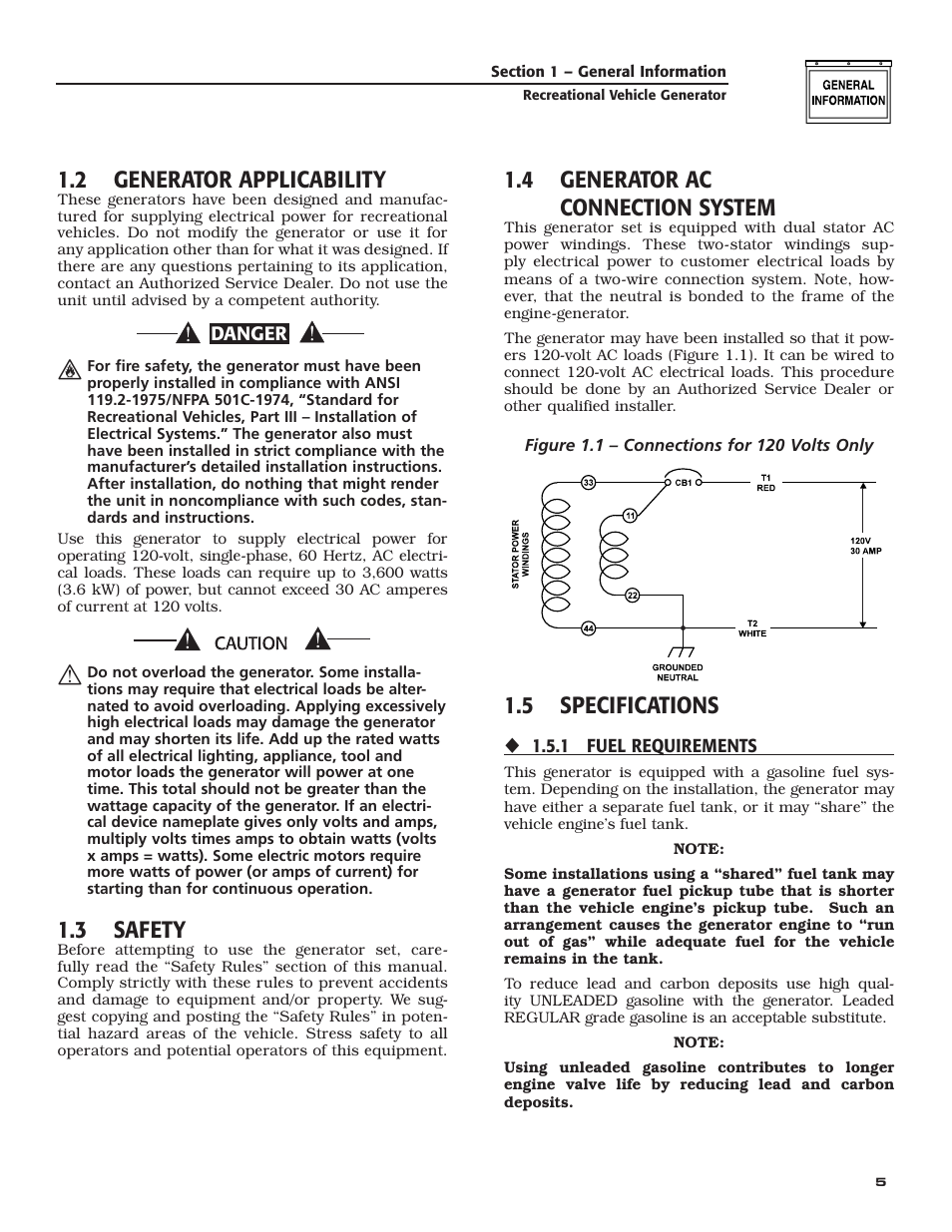 2 generator applicability, 3 safety, 4 generator ac connection system | 5 specifications | Guardian Technologies 004708-0 User Manual | Page 7 / 52