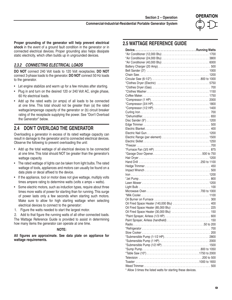 4 don’t overload the generator, 5 wattage reference guide | Guardian Technologies 004582-2 User Manual | Page 11 / 64