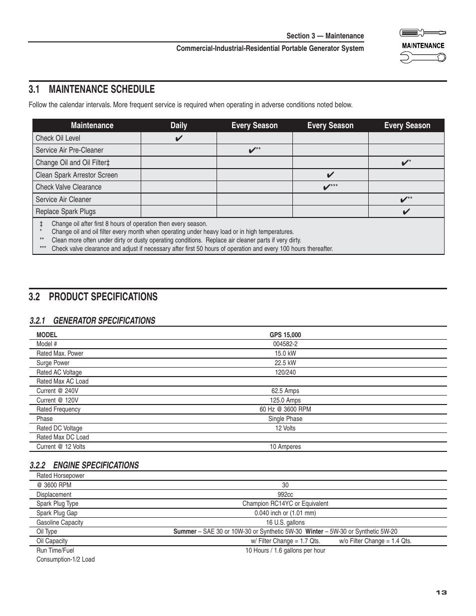 1 maintenance schedule, 2 product specifications | Guardian Technologies 004582-2 User Manual | Page 15 / 64