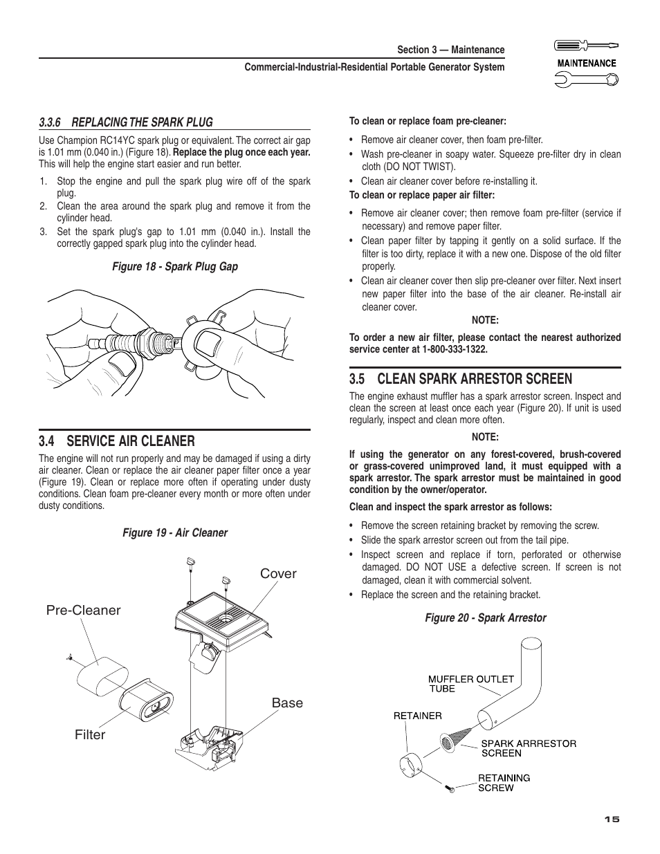 4 service air cleaner, 5 clean spark arrestor screen | Guardian Technologies 004582-2 User Manual | Page 17 / 64