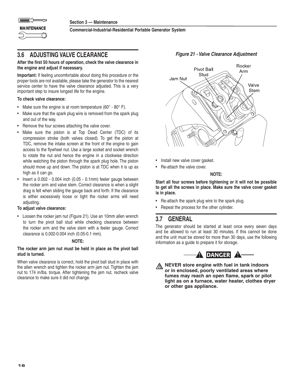 6 adjusting valve clearance, 7 general | Guardian Technologies 004582-2 User Manual | Page 18 / 64