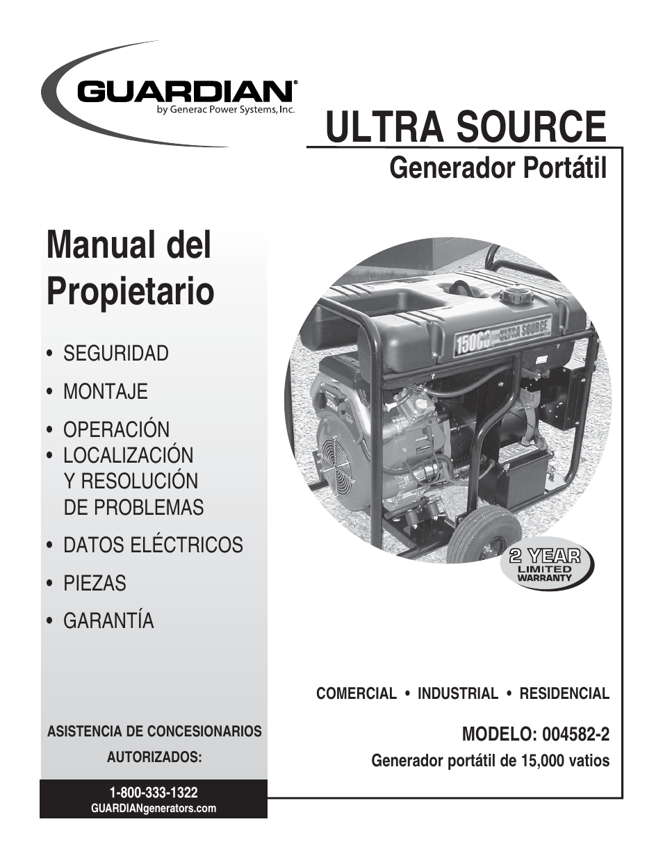 Manual del propietario, Ultra source, Generador portátil | Guardian Technologies 004582-2 User Manual | Page 37 / 64