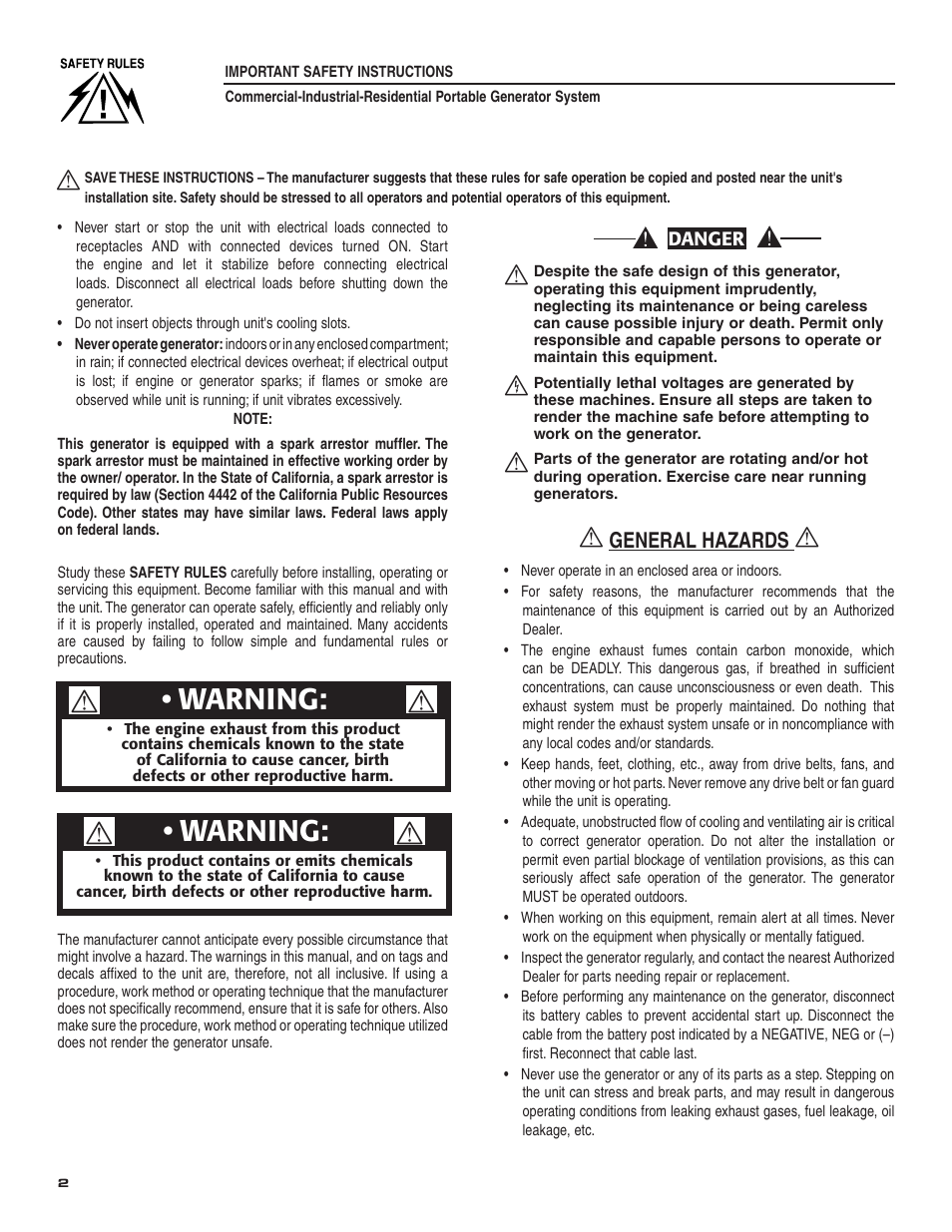 Warning, General hazards | Guardian Technologies 004582-2 User Manual | Page 4 / 64
