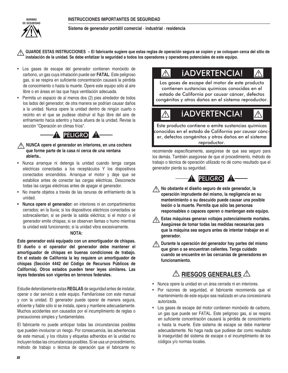 Advertencia, Riesgos generales | Guardian Technologies 004582-2 User Manual | Page 40 / 64