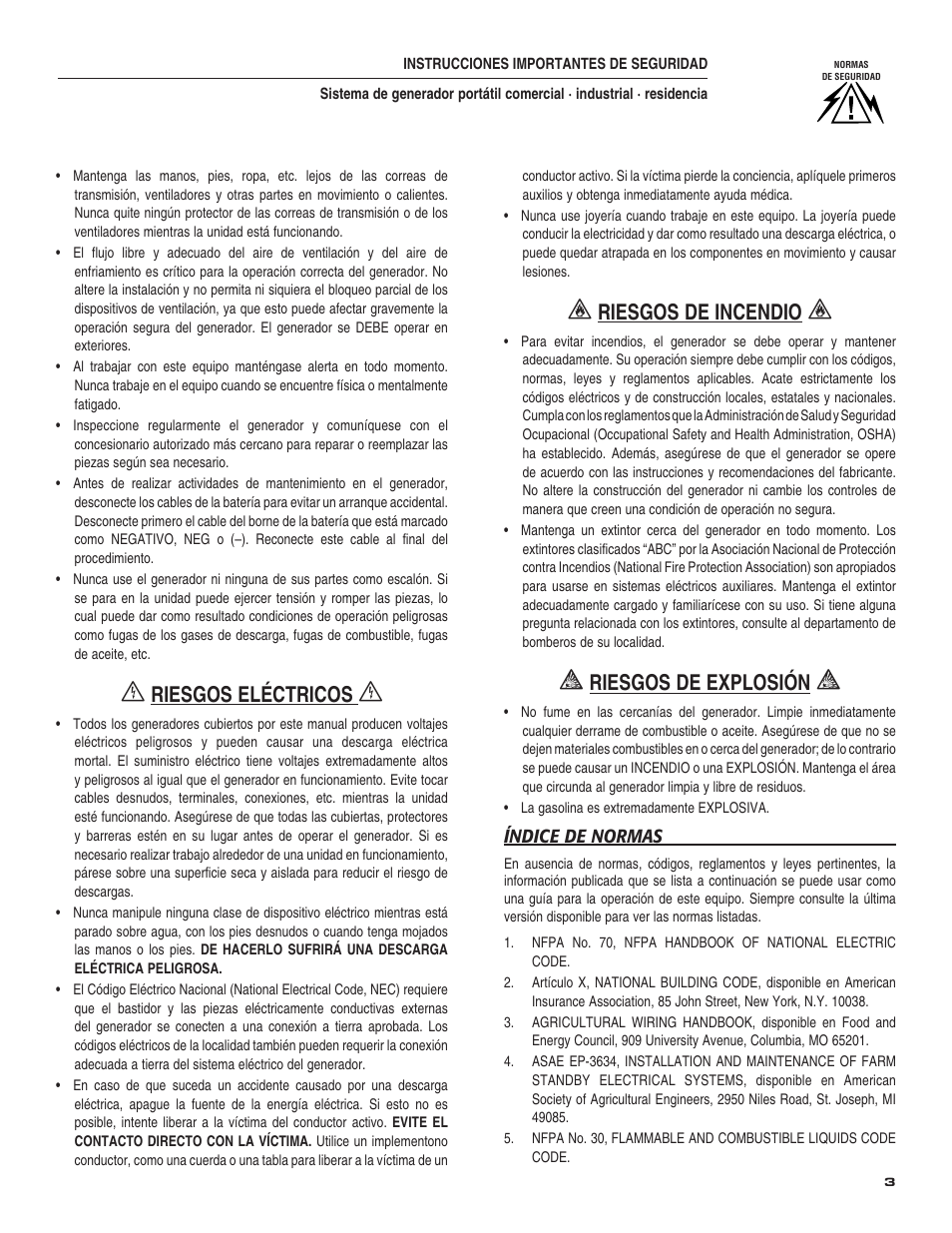 Riesgos eléctricos, Riesgos de incendio, Riesgos de explosión | Guardian Technologies 004582-2 User Manual | Page 41 / 64