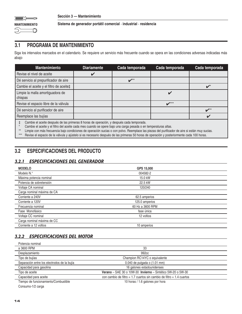 1 programa de mantenimiento, 2 especificaciones del producto | Guardian Technologies 004582-2 User Manual | Page 52 / 64