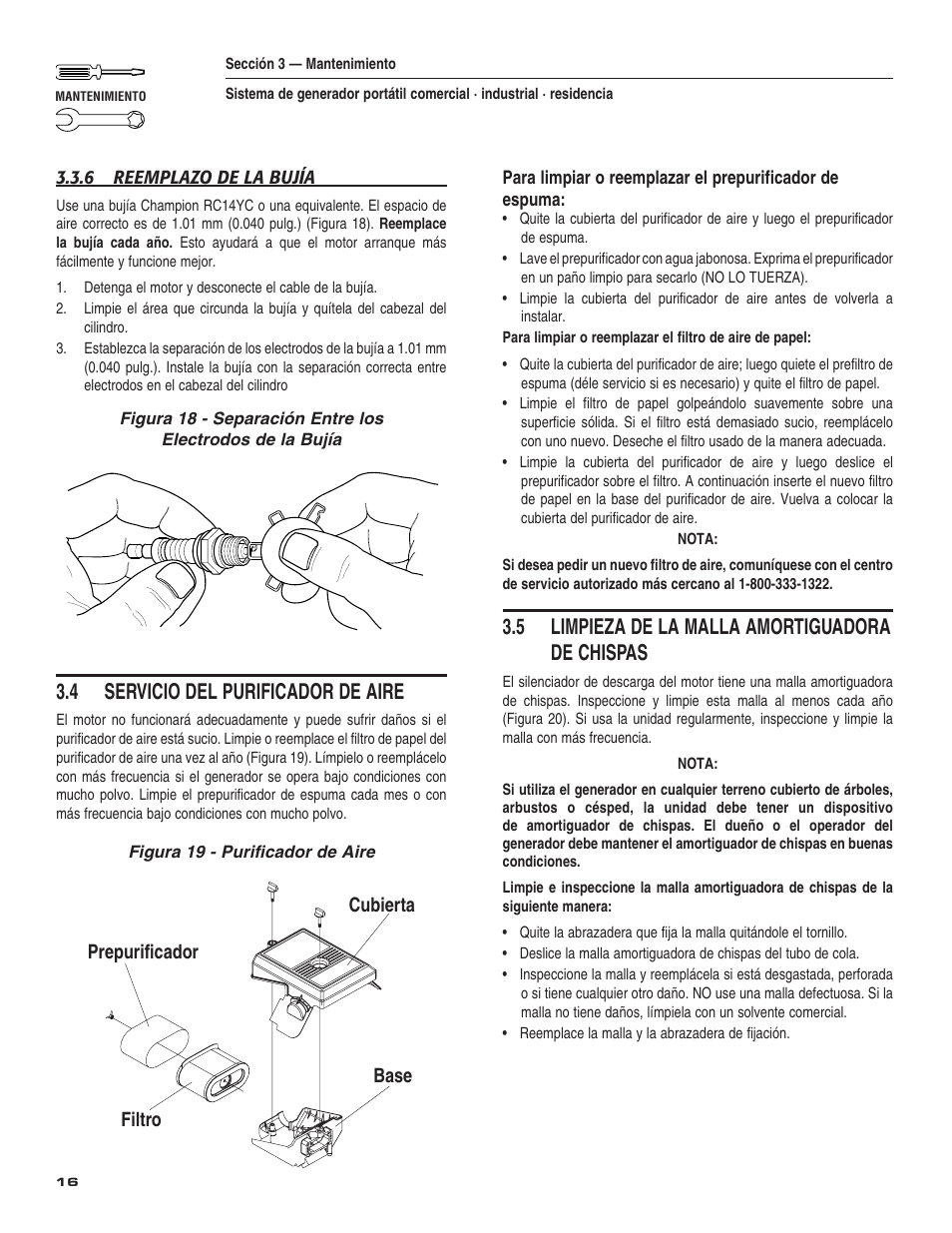 4 servicio del purificador de aire, 5 limpieza de la malla amortiguadora de chispas | Guardian Technologies 004582-2 User Manual | Page 54 / 64