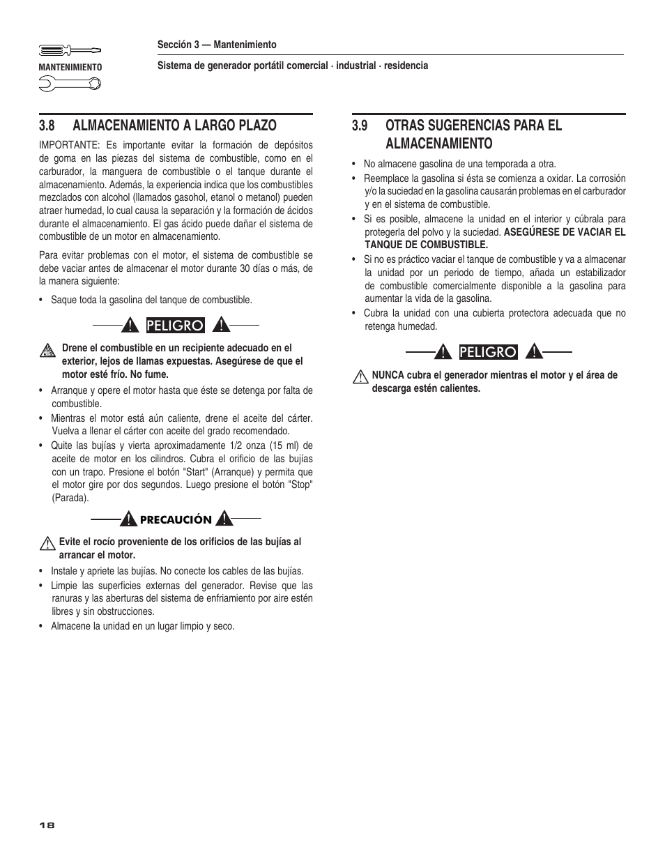 8 almacenamiento a largo plazo, 9 otras sugerencias para el almacenamiento, Peligro | Guardian Technologies 004582-2 User Manual | Page 56 / 64