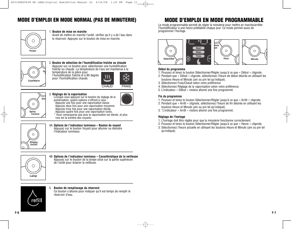 Mode d’emploi en mode programmable, Mode d’emploi en mode normal (pas de minuterie) | Guardian Technologies Germ Guardian H3010 User Manual | Page 10 / 19
