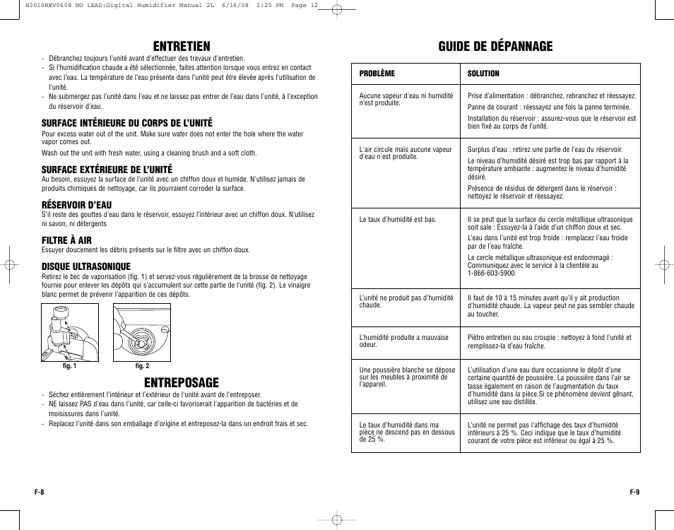 Entretien, Entreposage, Guide de dépannage | Guardian Technologies Germ Guardian H3010 User Manual | Page 11 / 19