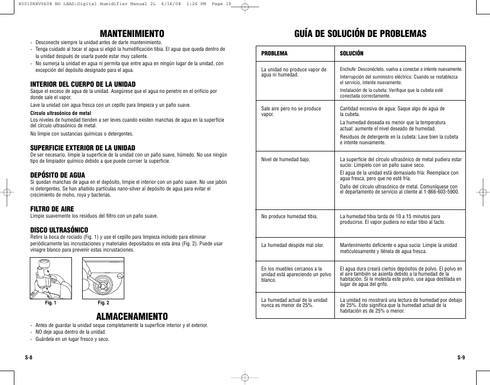 Guía de solución de problemas, Mantenimiento, Almacenamiento | Guardian Technologies Germ Guardian H3010 User Manual | Page 17 / 19