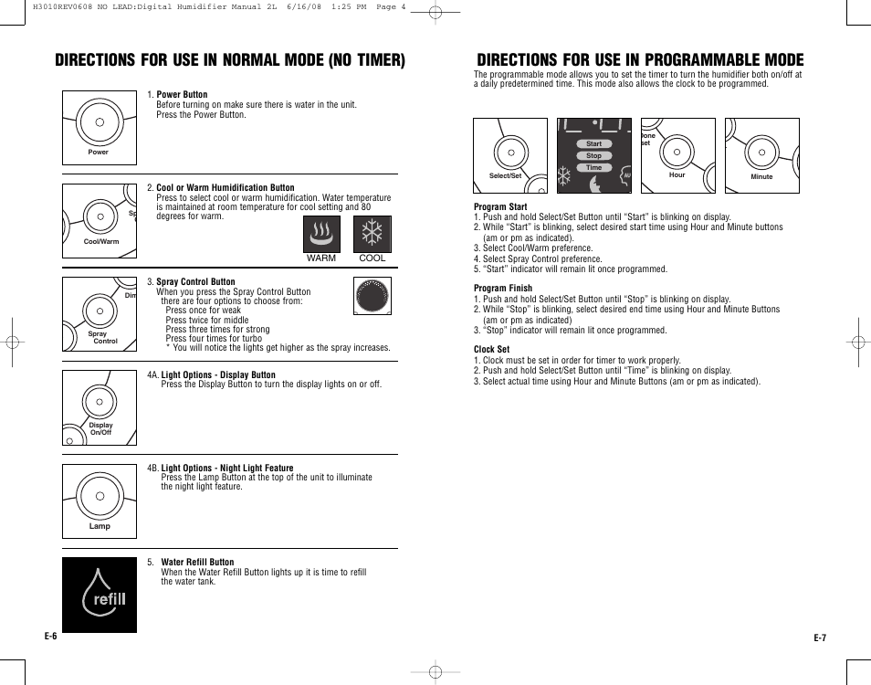 Directions for use in normal mode (no timer), Directions for use in programmable mode | Guardian Technologies Germ Guardian H3010 User Manual | Page 4 / 19