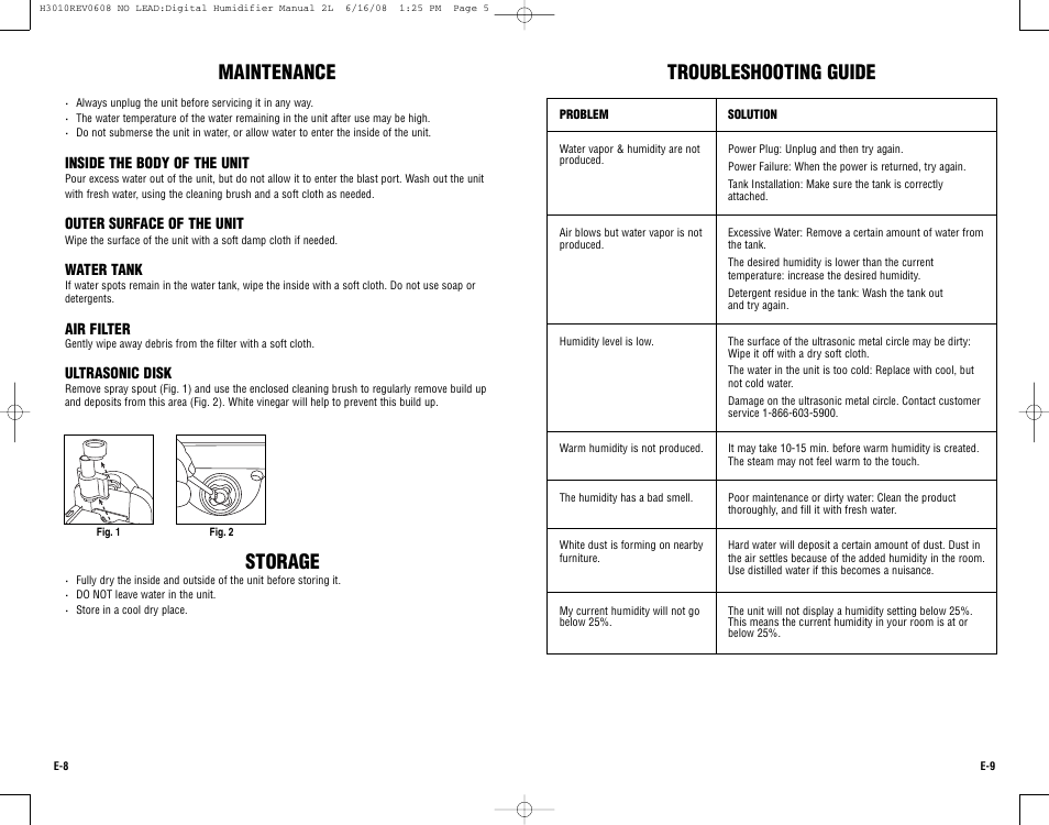 Storage, Troubleshooting guide, Maintenance | Guardian Technologies Germ Guardian H3010 User Manual | Page 5 / 19