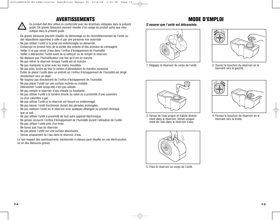 Avertissements, Mode d’emploi | Guardian Technologies Germ Guardian H3010 User Manual | Page 9 / 19