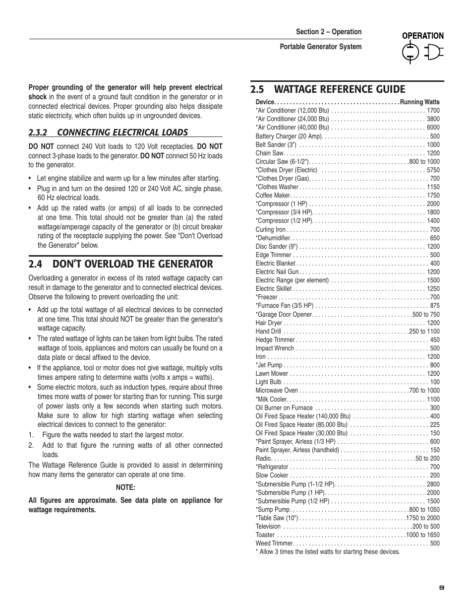 4 don’t overload the generator, 5 wattage reference guide | Guardian Technologies 004583-0 User Manual | Page 11 / 80