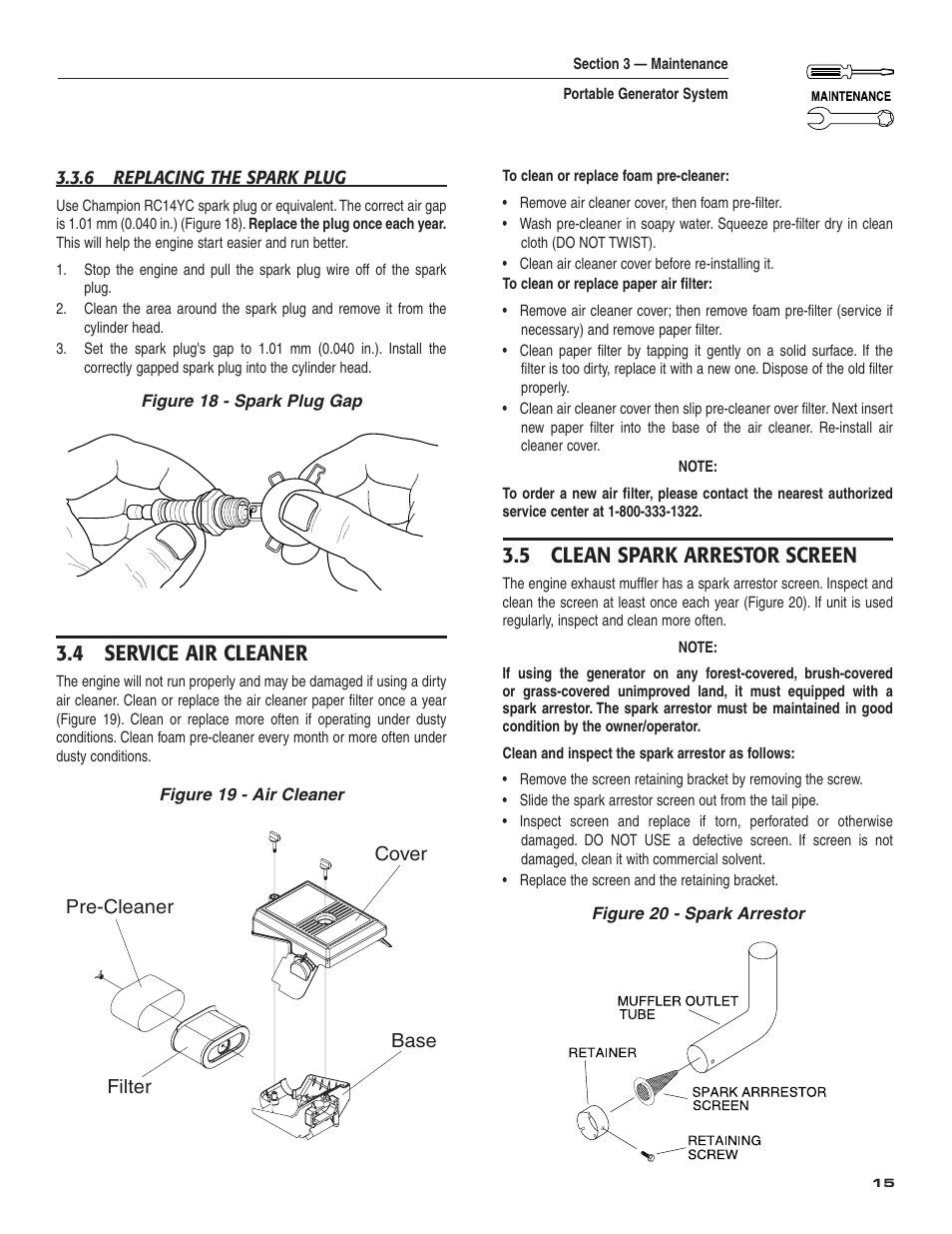 4 service air cleaner, 5 clean spark arrestor screen | Guardian Technologies 004583-0 User Manual | Page 17 / 80