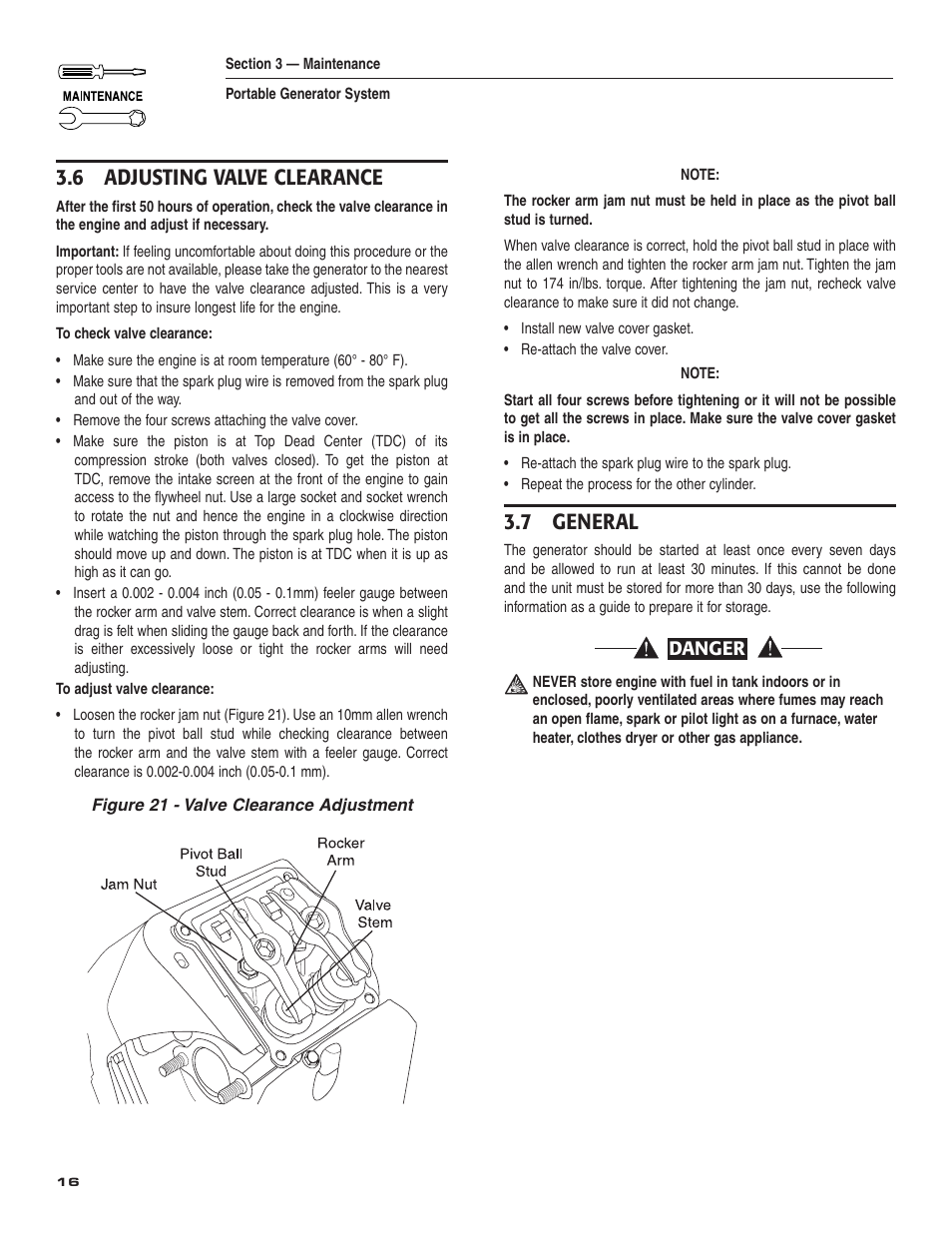 6 adjusting valve clearance, 7 general | Guardian Technologies 004583-0 User Manual | Page 18 / 80