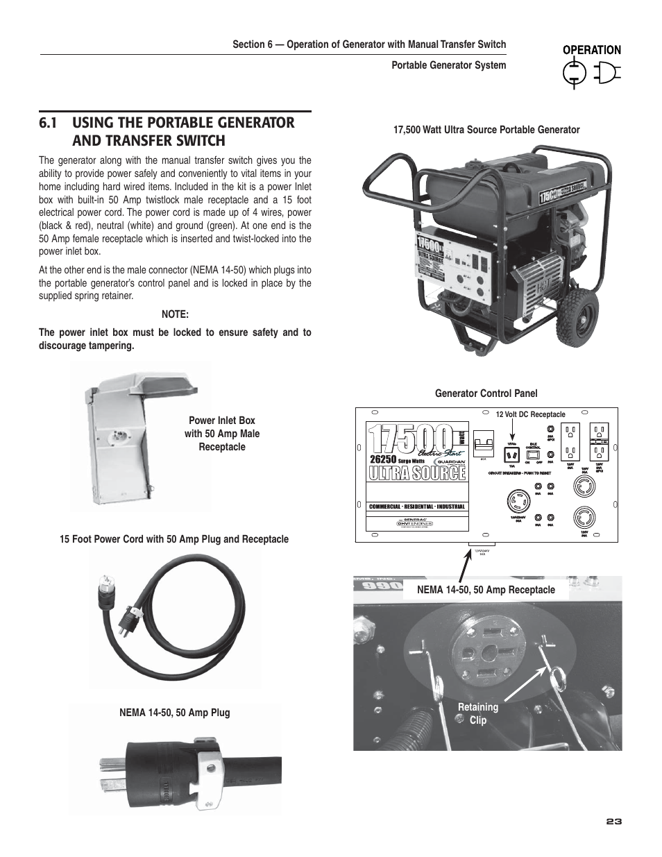 1 using the portable generator and transfer switch | Guardian Technologies 004583-0 User Manual | Page 25 / 80