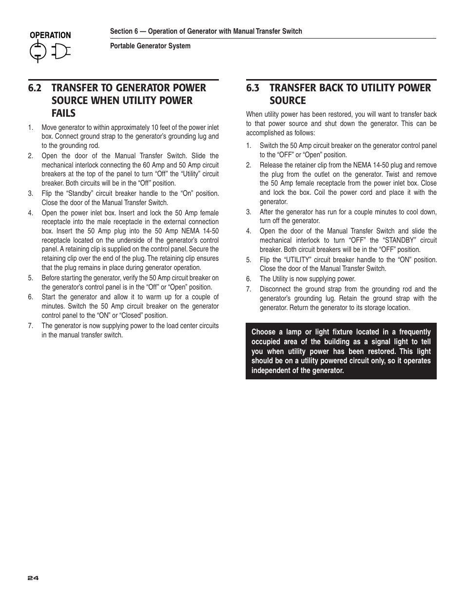 3 transfer back to utility power source | Guardian Technologies 004583-0 User Manual | Page 26 / 80