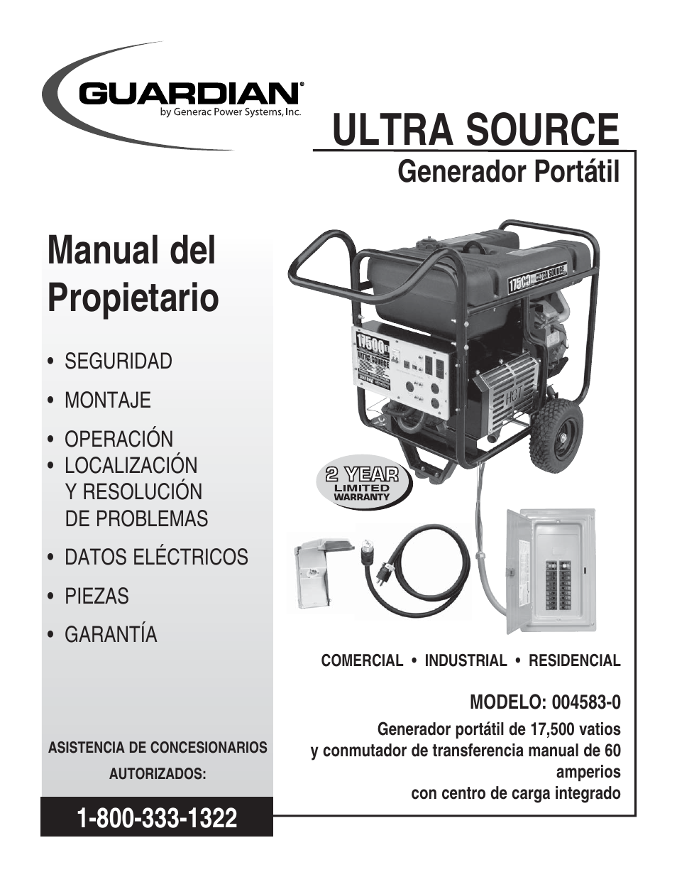 Manual del propietario, Ultra source, Generador portátil | Guardian Technologies 004583-0 User Manual | Page 49 / 80