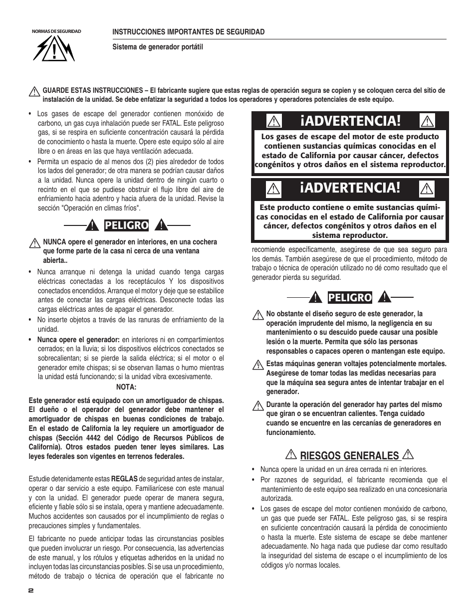 Advertencia, Riesgos generales | Guardian Technologies 004583-0 User Manual | Page 52 / 80