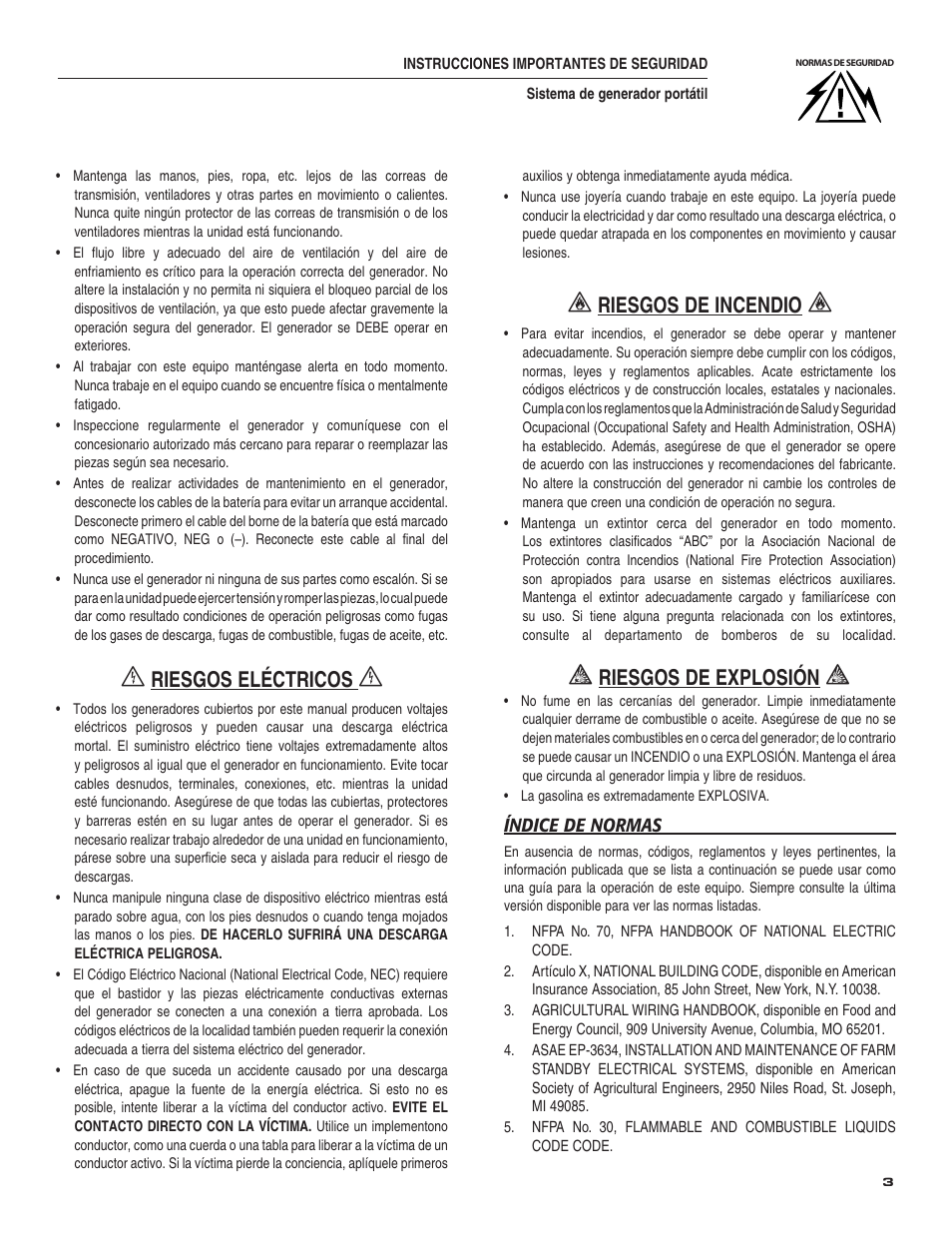 Riesgos eléctricos, Riesgos de incendio, Riesgos de explosión | Guardian Technologies 004583-0 User Manual | Page 53 / 80