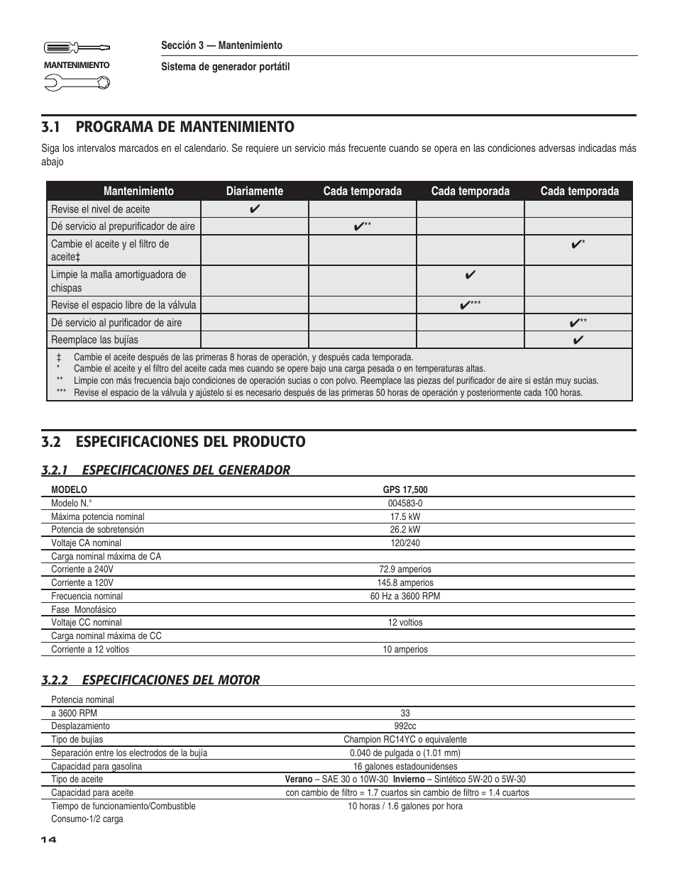 1 programa de mantenimiento, 2 especificaciones del producto | Guardian Technologies 004583-0 User Manual | Page 64 / 80